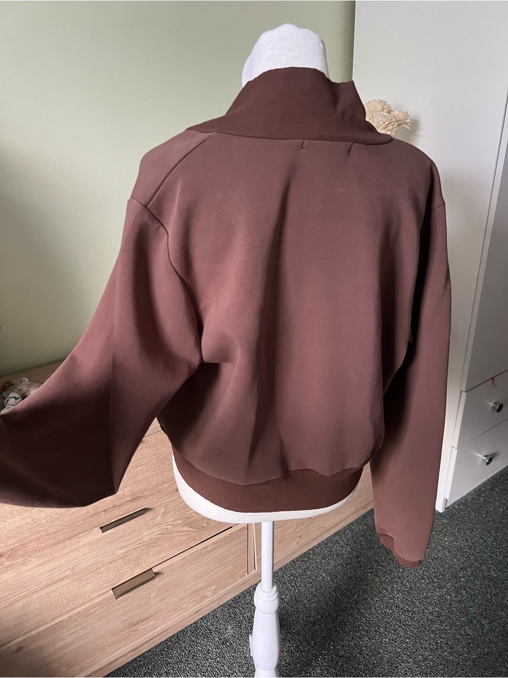 Brown V-Neck Plunge Shrug Style Long-sleeve Cozy Sweater Sweatshirt Loungewear L - Picture 7 of 16